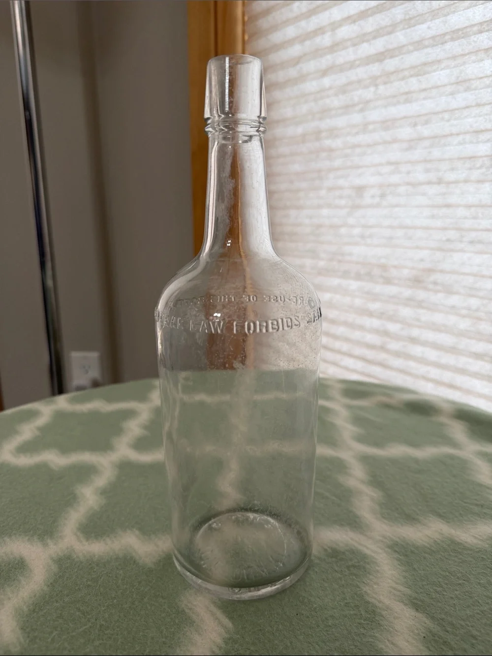 Vintage 1950s Post Prohibition Era Glass Liquor Bottle one Quart - Clear